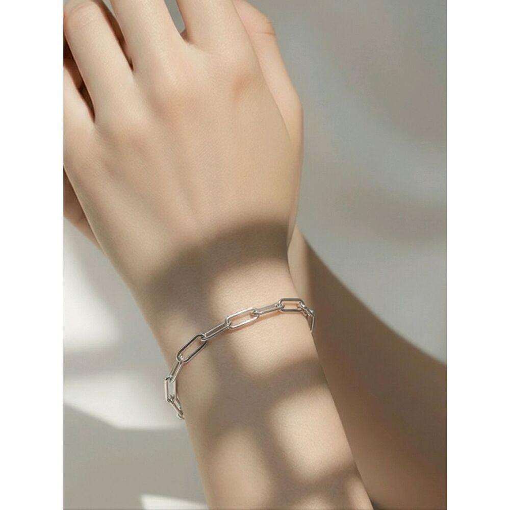 Silver Paperclip Chain Bracelet 3mm Stainless Steel Link Minimal Modern Trendy